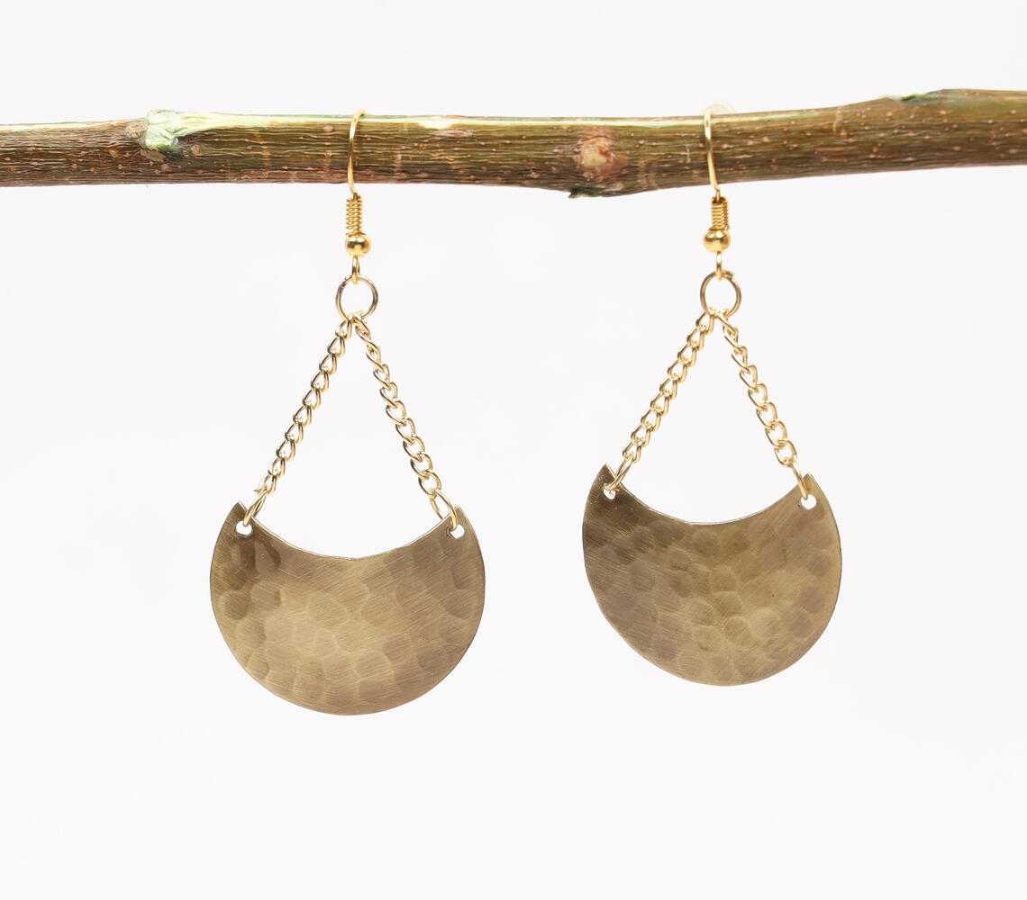 Contoured Brass Moons Earrings - Gold - VAQL101018114230