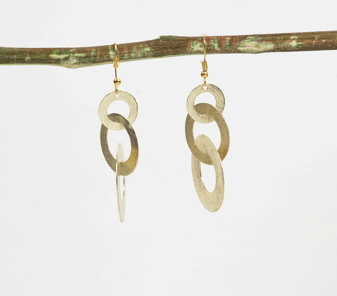 Beaten Brass Encircled Dangle Earrings - Gold - VAQL101018114233