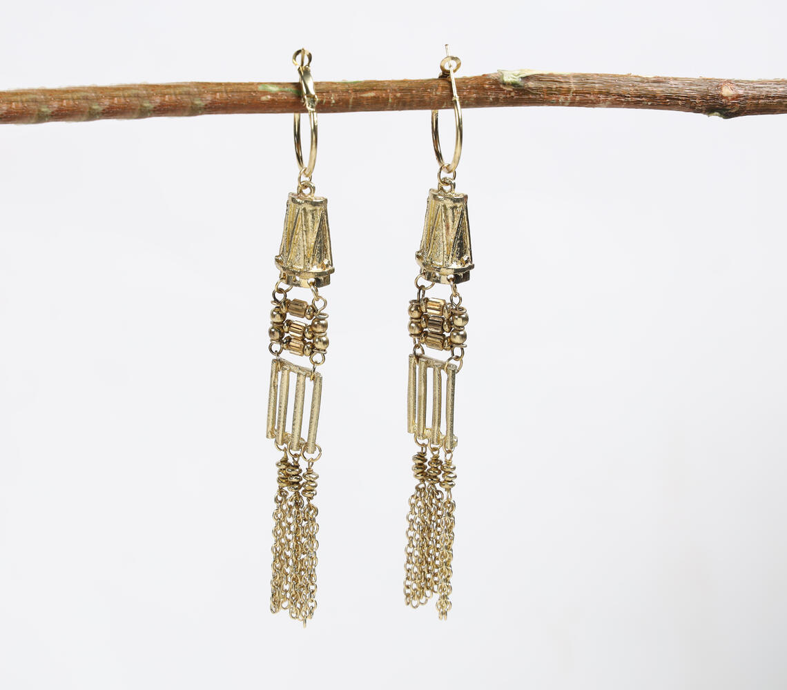 Beaded Chain Dangle Earrings - Gold - VAQL101018114269