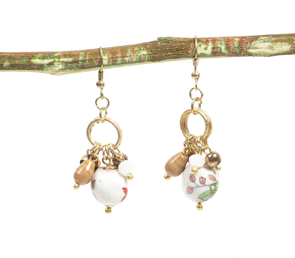 Clustered Botanical Charm Earrings - Natural - VAQL101018114343