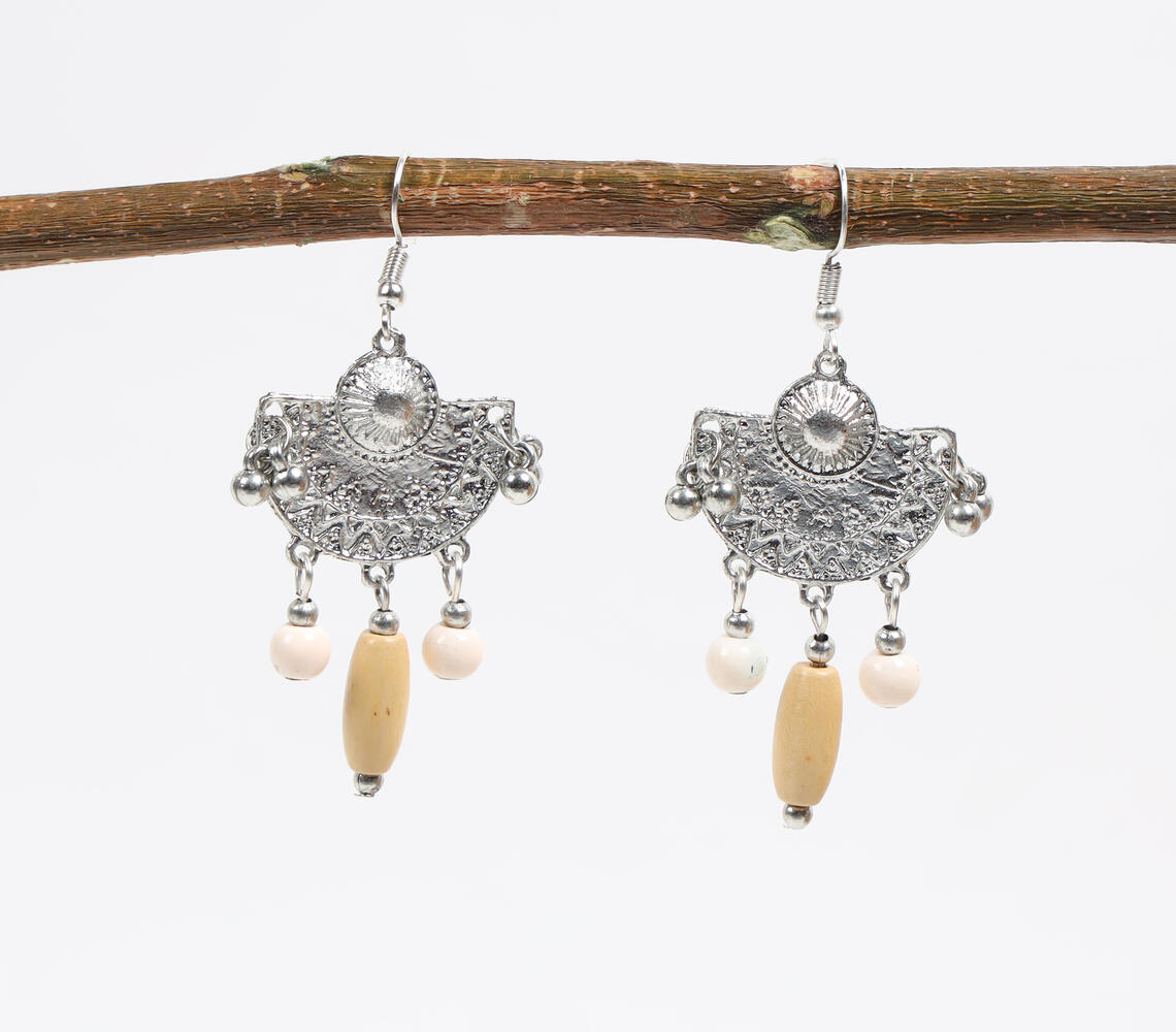 Beaded & Silver-Toned Traditional Earrings - Silver - VAQL101018114345