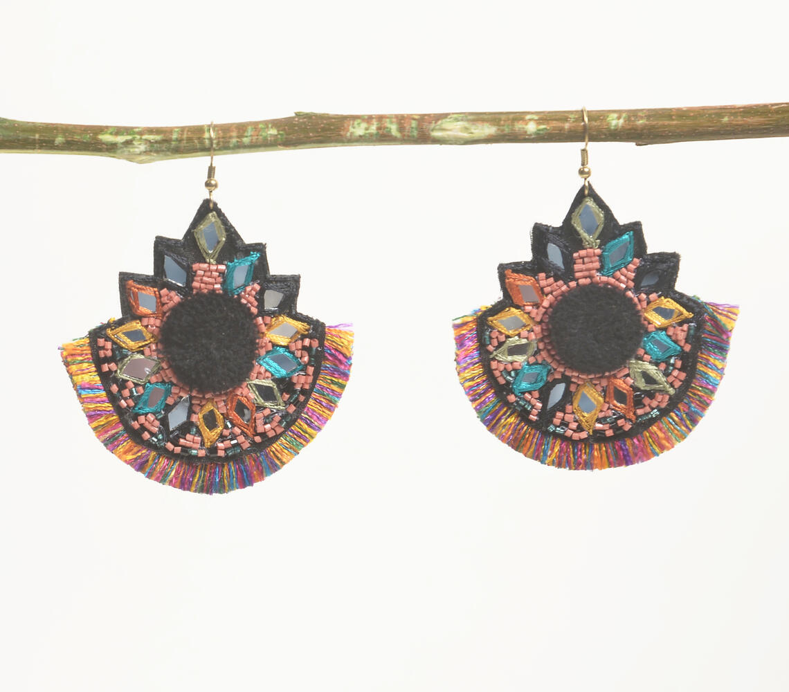 Boho Floral Beaded Fringe Earrings - Multicolor - VAQL101018114381