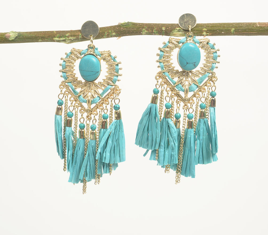 Raffia & Clay Turquoise Chandelier Drop Earrings - Turquoise - VAQL101018114442