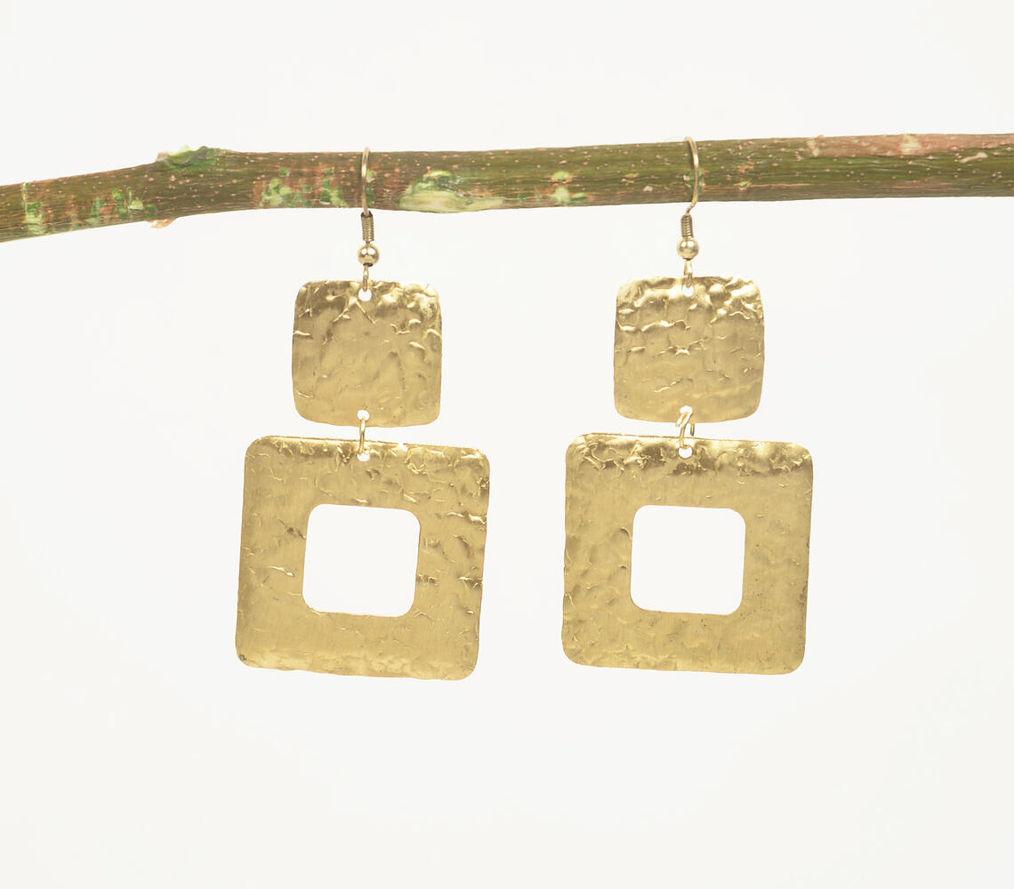 Beaten Brass Squared Up Earrings - Gold - VAQL101018114448