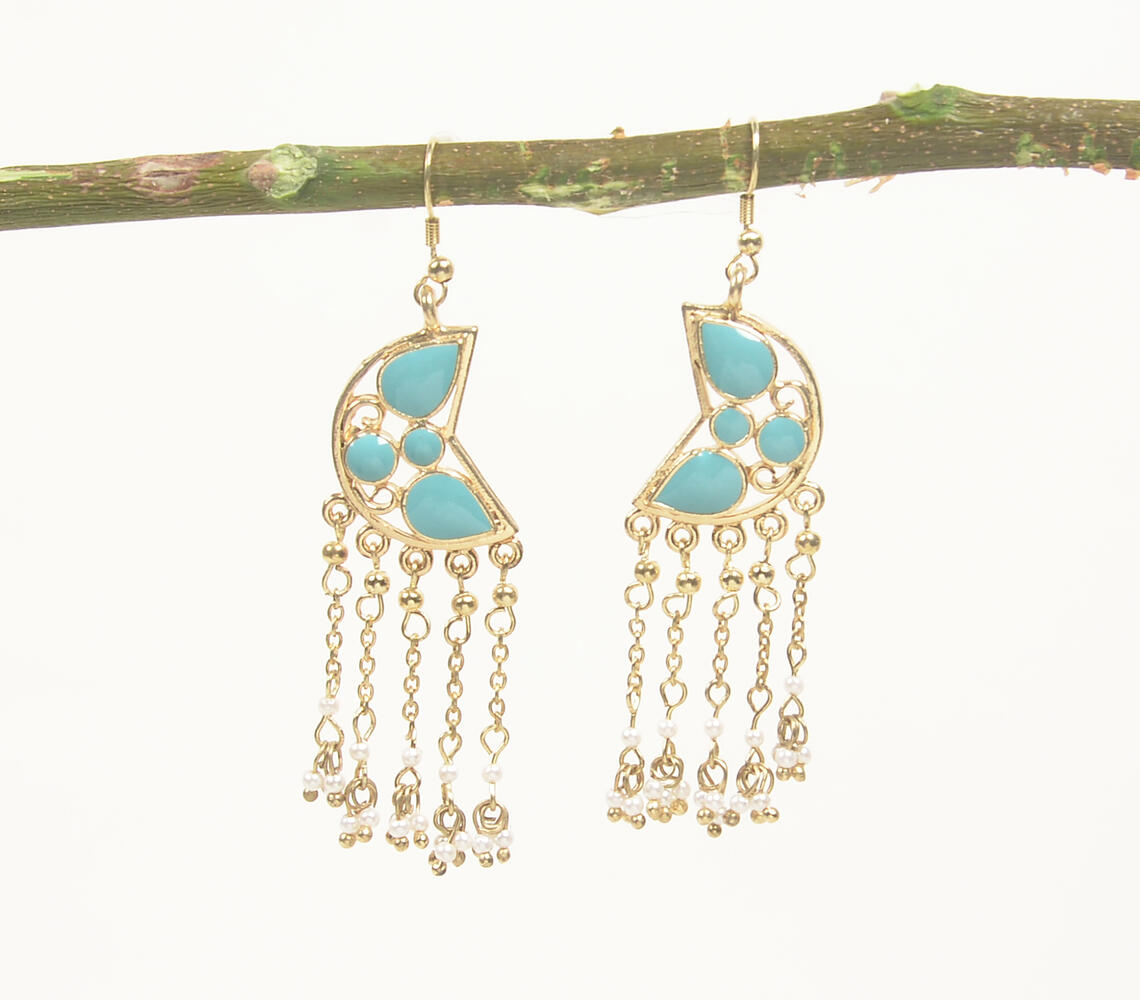 Gold-Toned Iron Multi-Strand Turquoise Dangle Earrings - Gold - VAQL101018114493