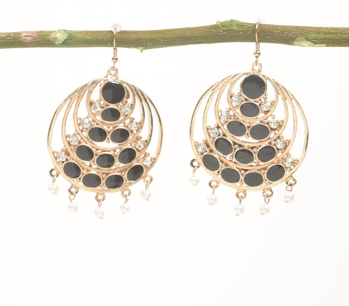 Black Glass & Gold-Toned Dangle Earrings - Gold - VAQL101018114494