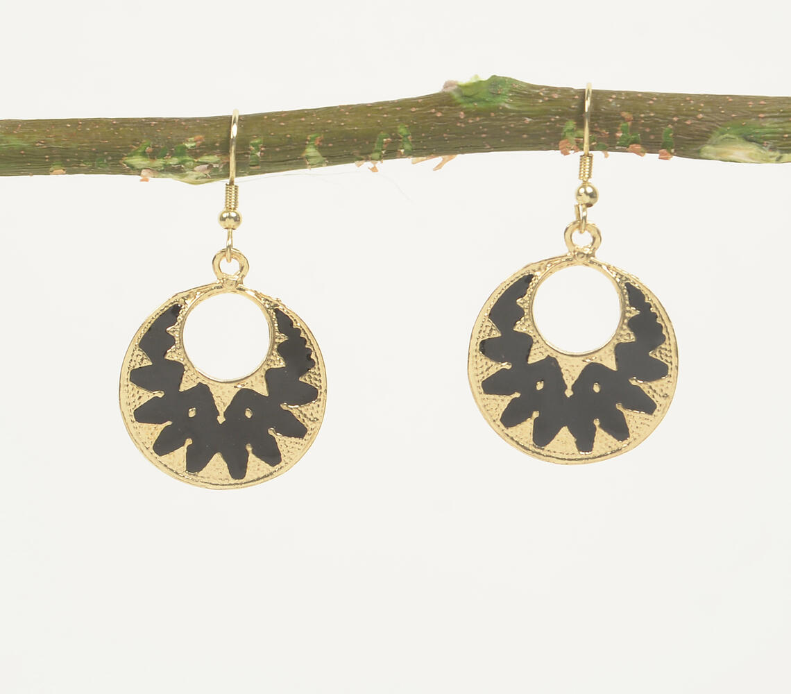 Black Epoxy-Inlaid Gold-Toned Dangle Earrings - Gold - VAQL101018114496