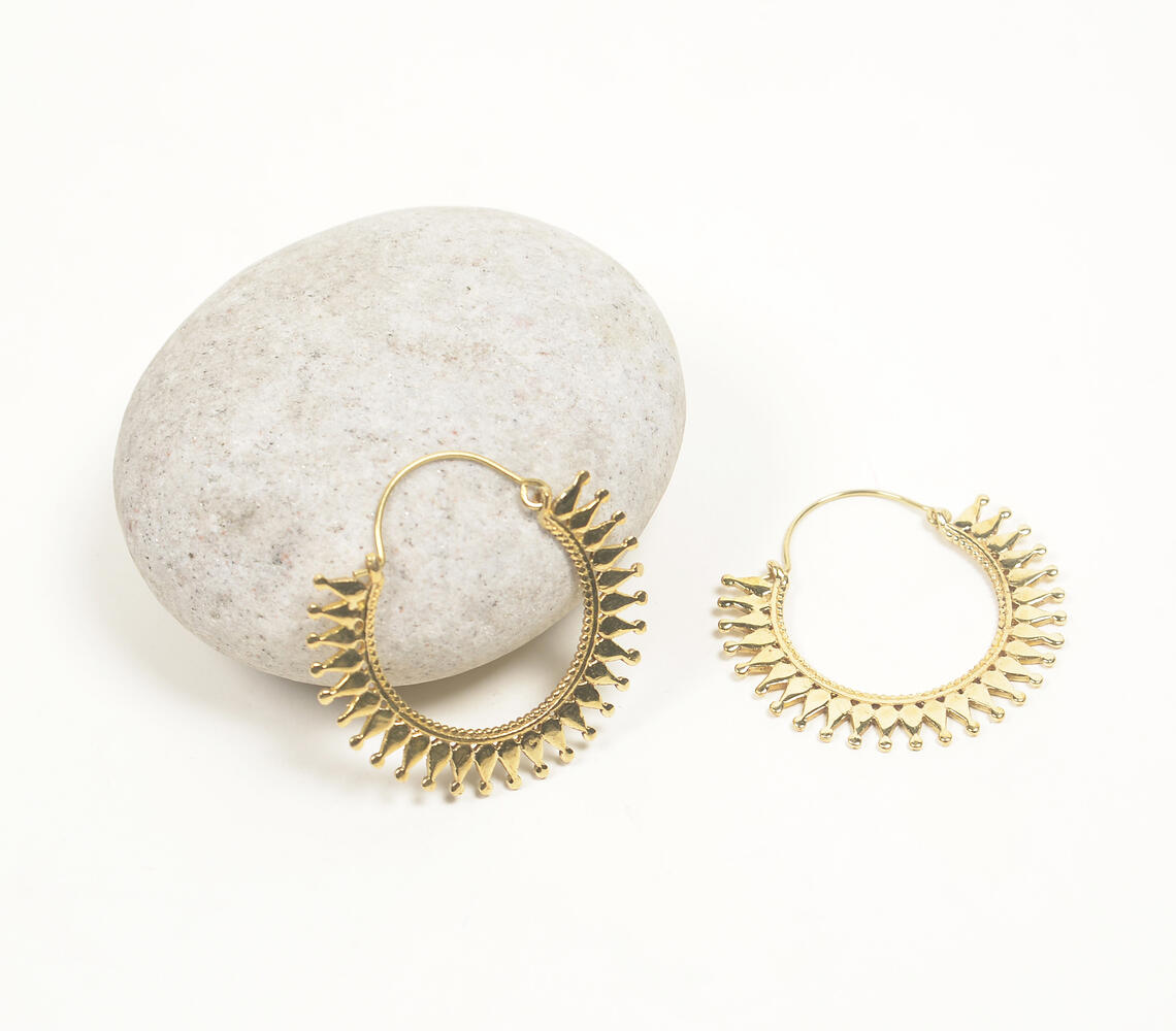 Brass Sun Huggie Hoop Earrings - Gold - VAQL101018114508