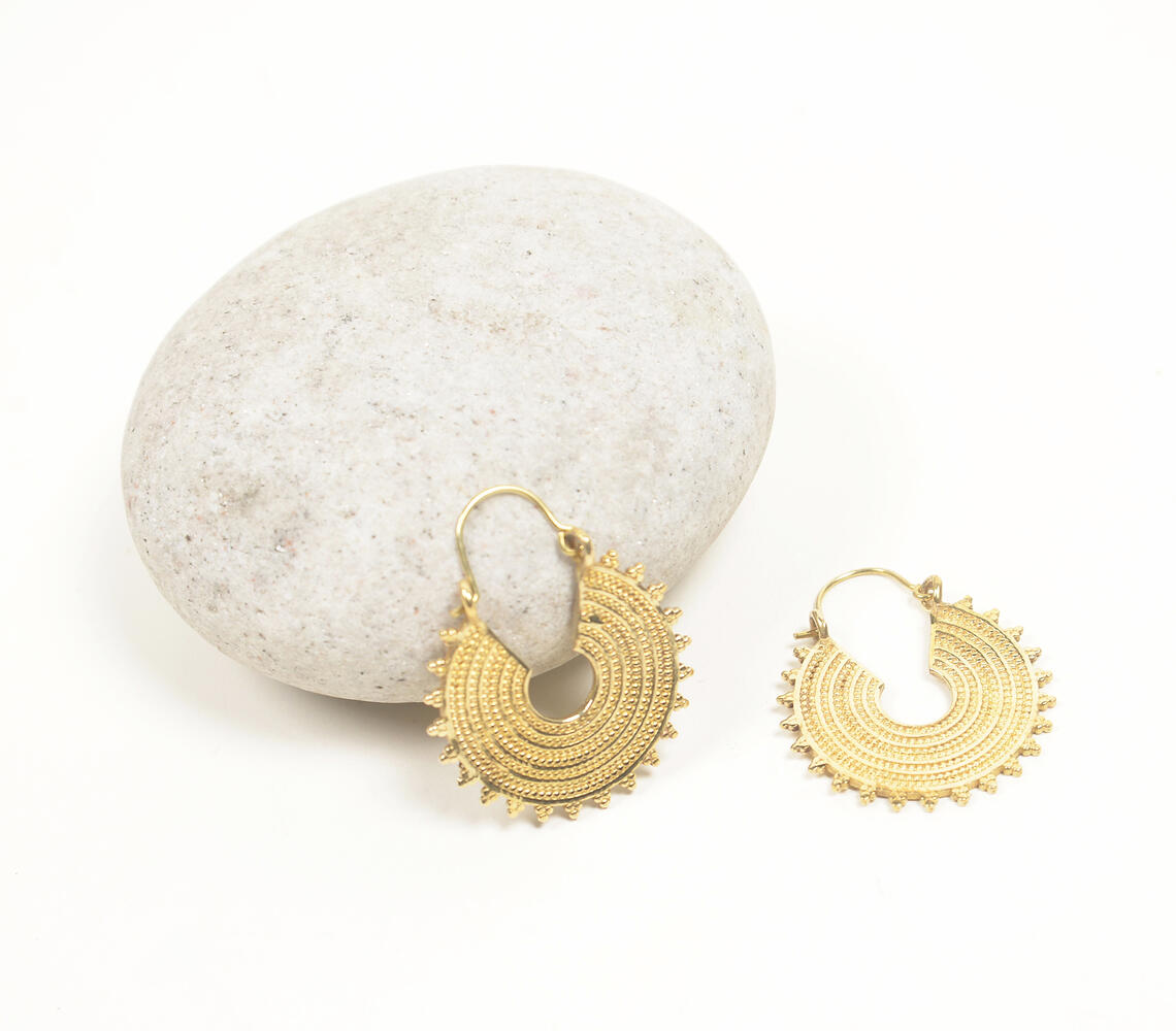Gold-Toned Studded-Arcs Boho Hoop Earrings - Gold - VAQL101018114522