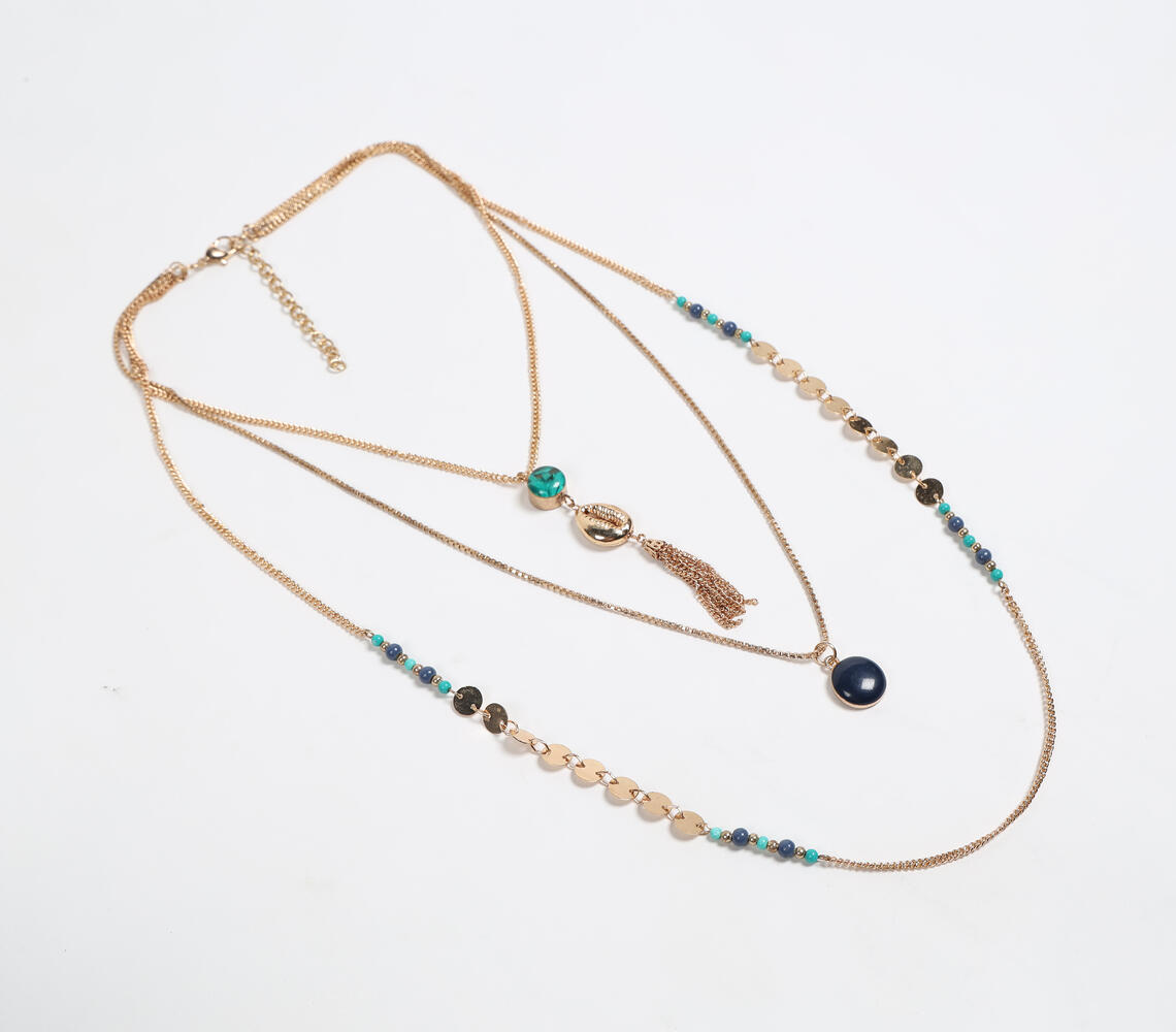 Boho Lariat Layered Charm Necklace - Multicolor - VAQL101018116324