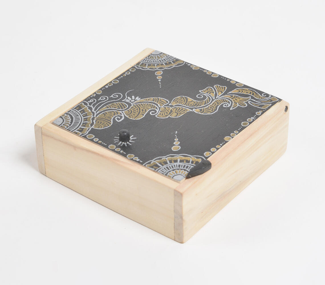 Traditional Art Hand Painted Wooden Trinket Box - Black - VAQL101018116383