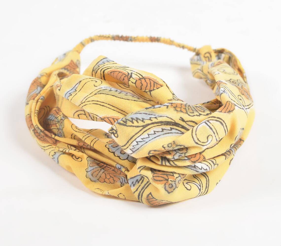 Summer Paisley Block printed Knot Hairband - Yellow - VAQL101018124967