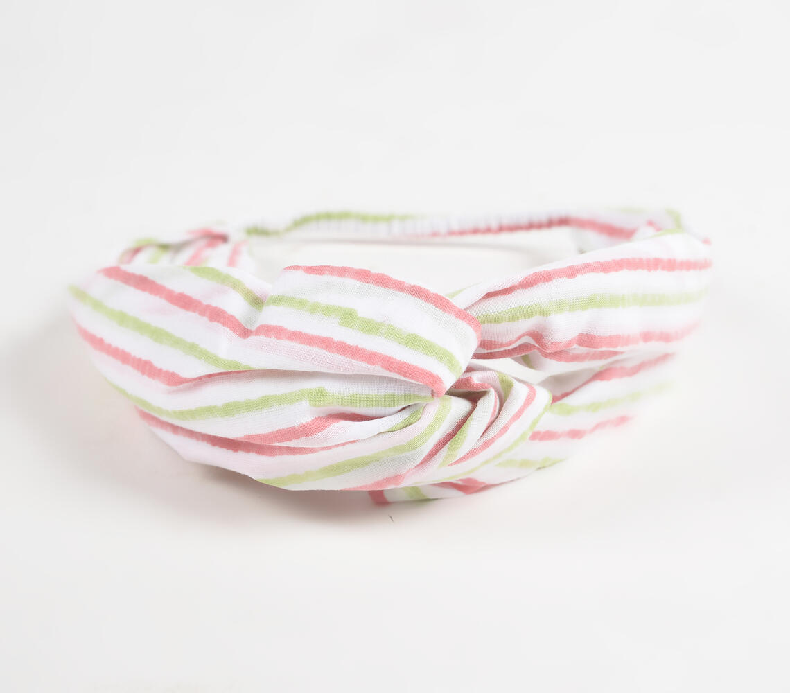 Pastel Watermelon Striped Block Printed Knot Hairband - Multicolor - VAQL101018124971