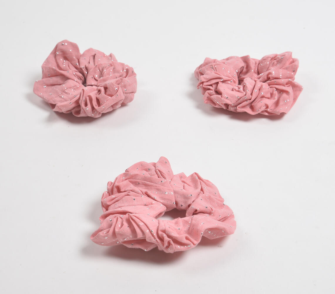 Luster striped baby pink scrunchie hair ties (set of 3) - Pink - VAQL101018124987