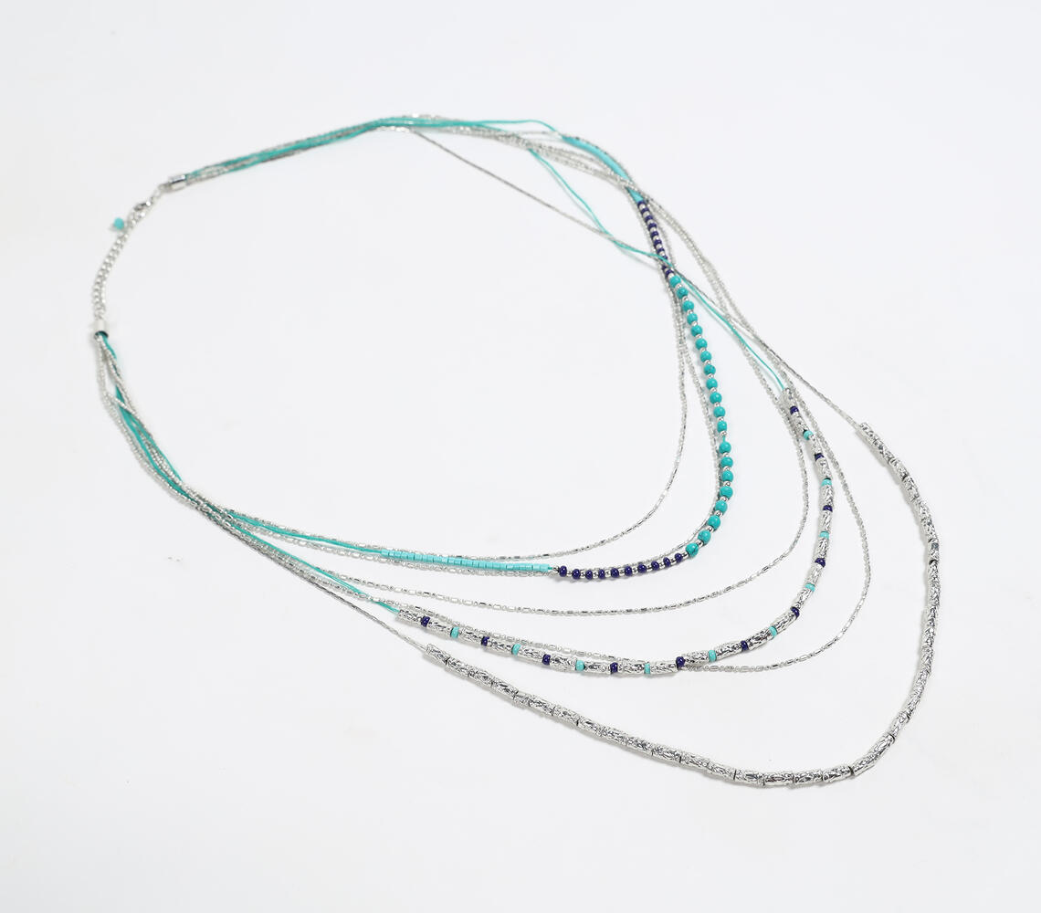 Glass Crystal Beads Layered Necklace - Silver - VAQL101018133873