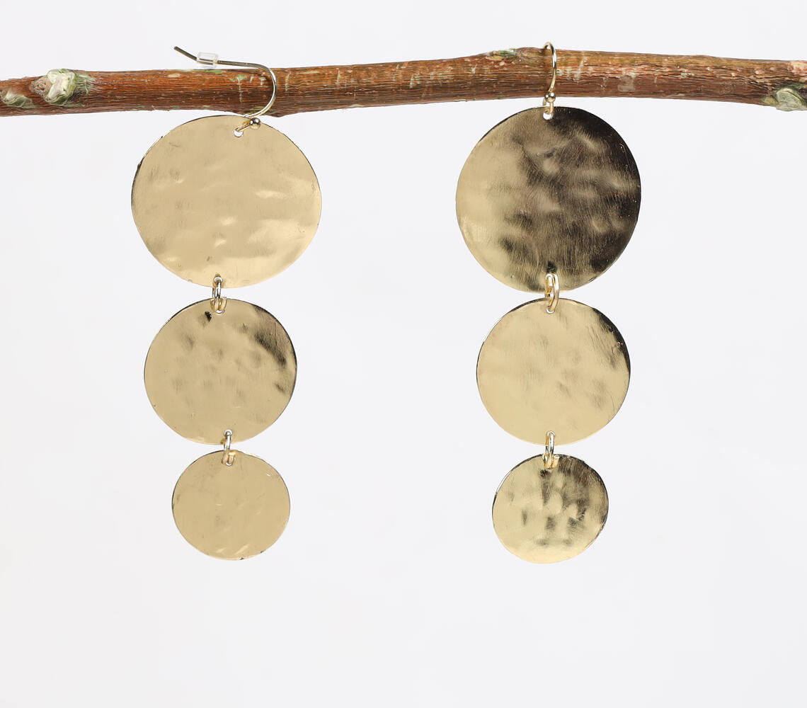 Recycled Brass Discs Dangle Earrings - Gold - VAQL101018133901