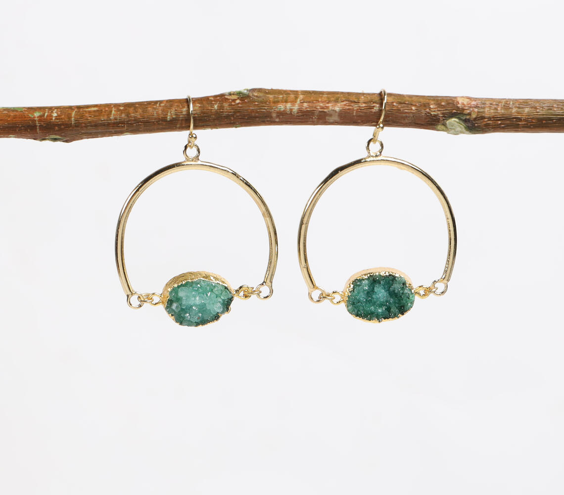 Recycled Brass & Druzy Dangle Earrings - Gold - VAQL101018133905