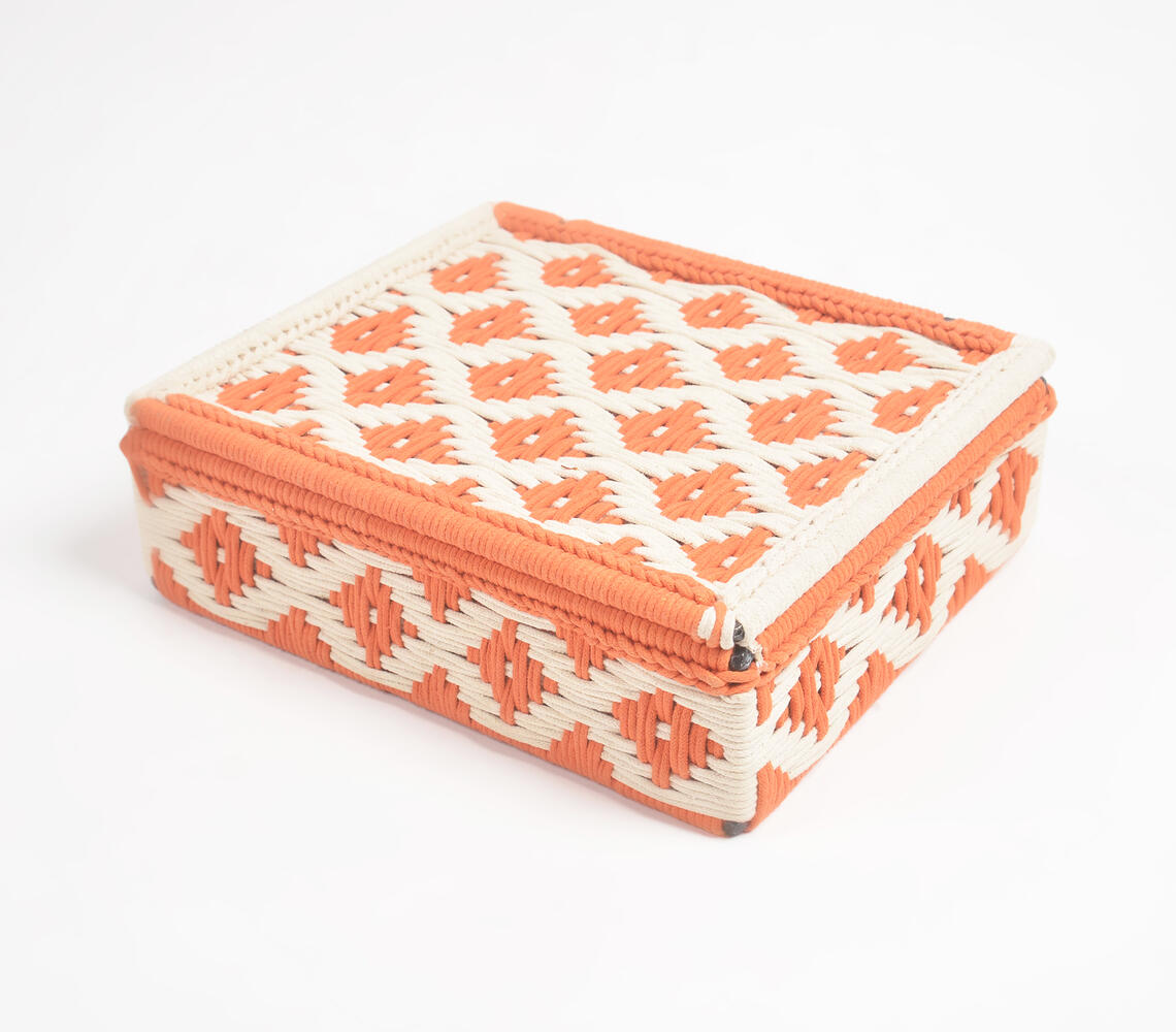 Recycled Cotton Diamond Patterned Handwoven Box - Orange - VAQL101018134073