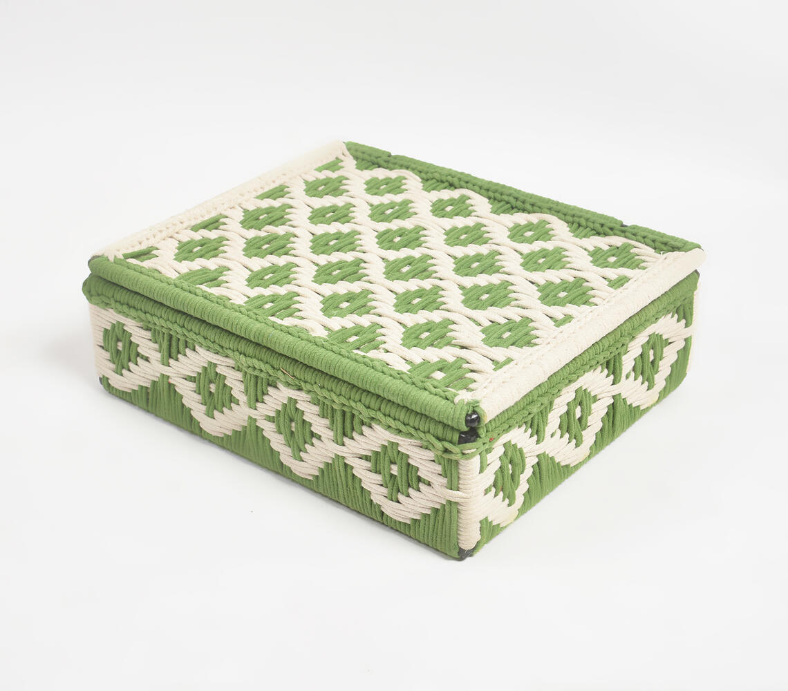 Recycled Cotton Diamond Patterned Handwoven Box Q - Green - VAQL101018134074