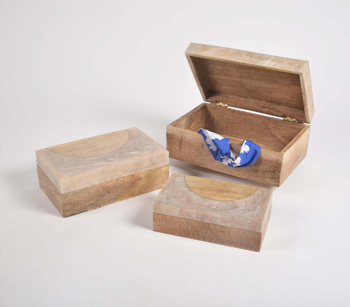 Neutral Resin & Wood Jewelry boxes (Set of 3) - Natural - VAQL10101876143