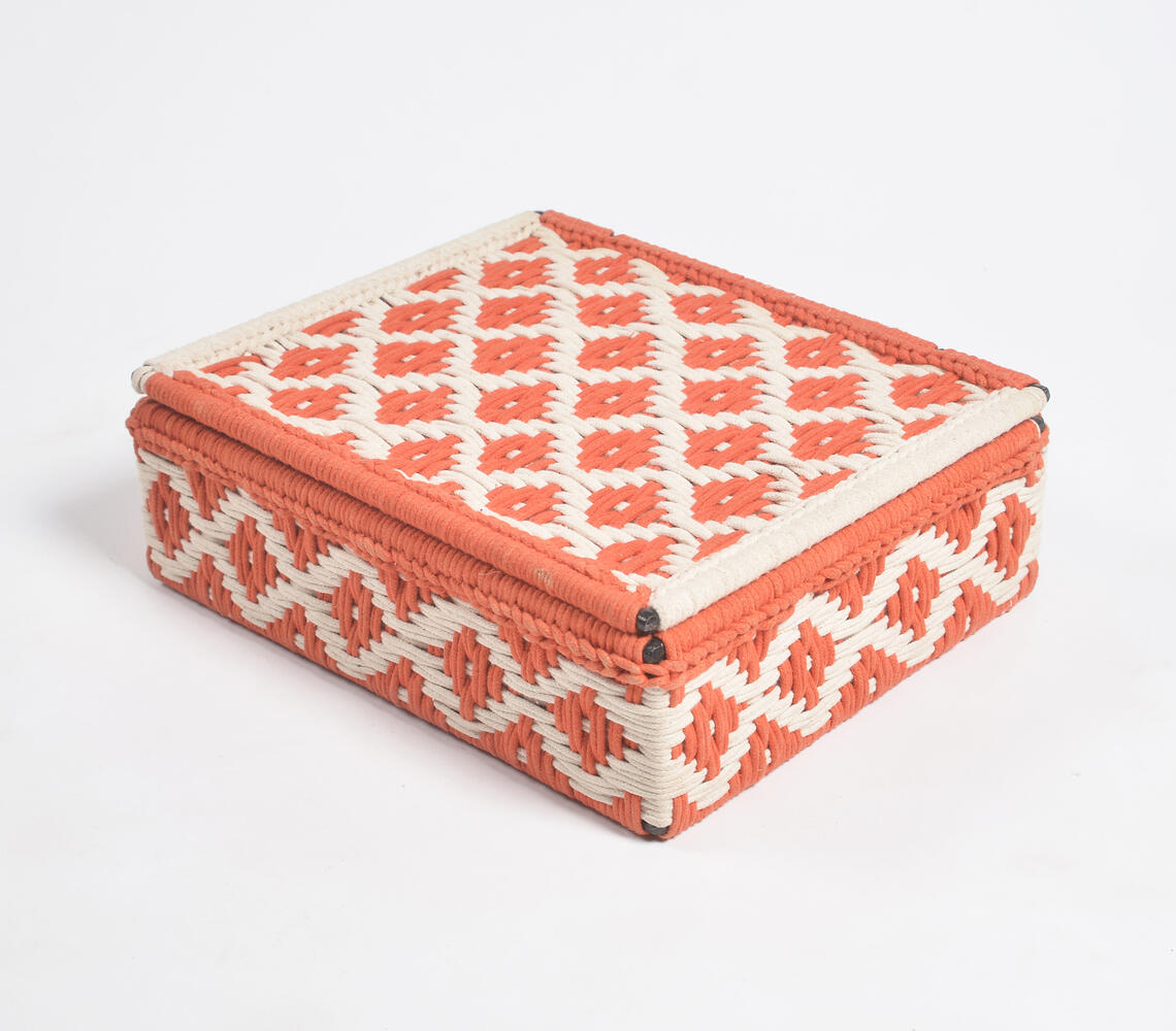 Handwoven Recycled Cotton Beige & Orange Box - Orange - VAQL10101889669
