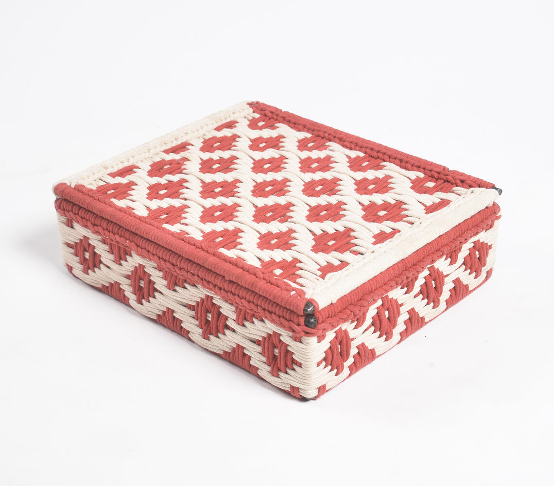 Handwoven Recycled Cotton Beige & Red Box - Red - VAQL10101889670