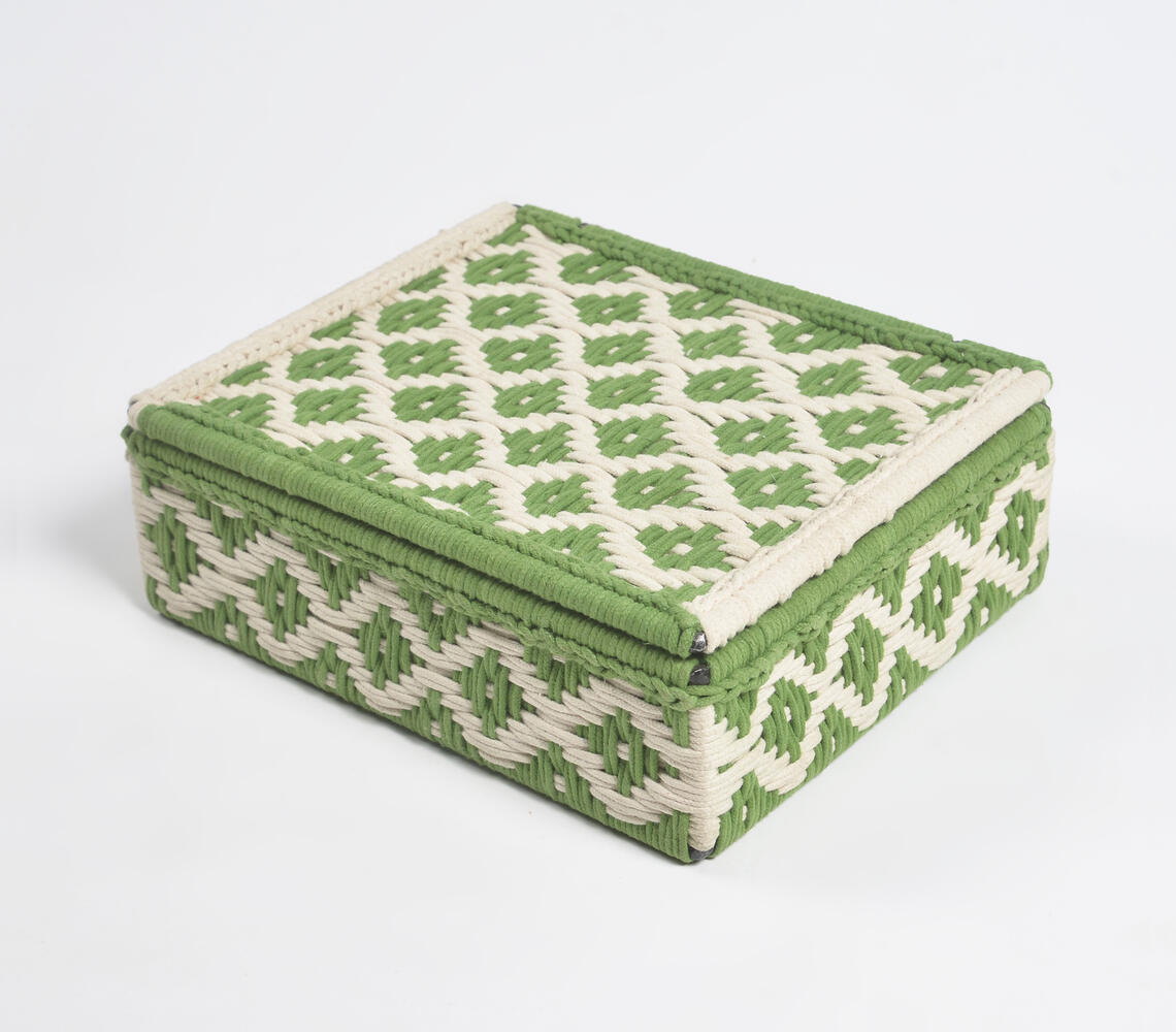 Handwoven Recycled Cotton Beige & Green Box - Green - VAQL10101889673