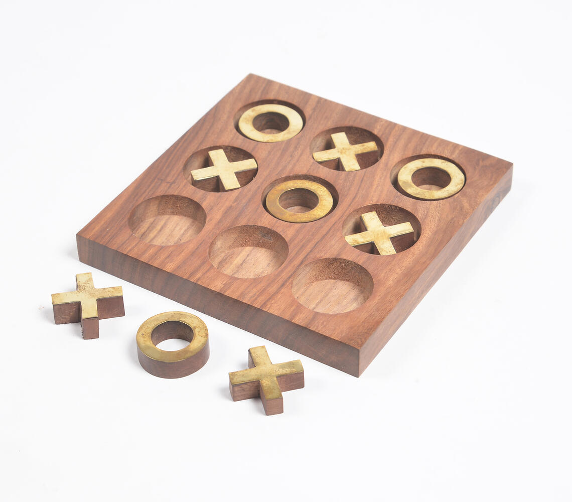 Hand Carved Wooden Tic-Tac-Toe Game - Natural - VAQL101019103681