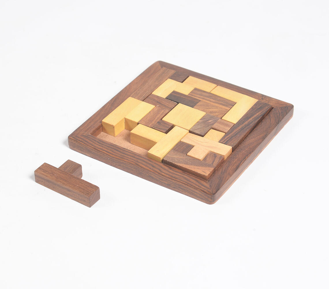 Hand Carved Wooden Tangram Brain Teaser Puzzle - Natural - VAQL101019103683