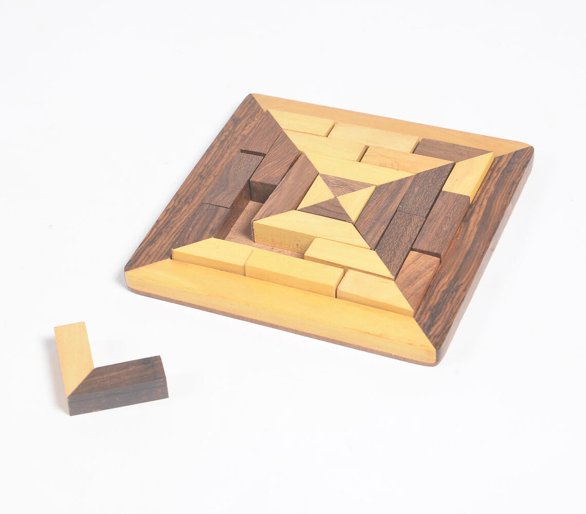 Hand Carved Wooden Tangram Brain Teaser Puzzle - Natural - VAQL101019103685