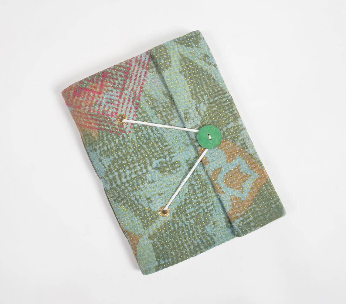 Kantha Embroidered Secret Personal Diary with Button & String Closure - Multicolor - VAQL101019105198