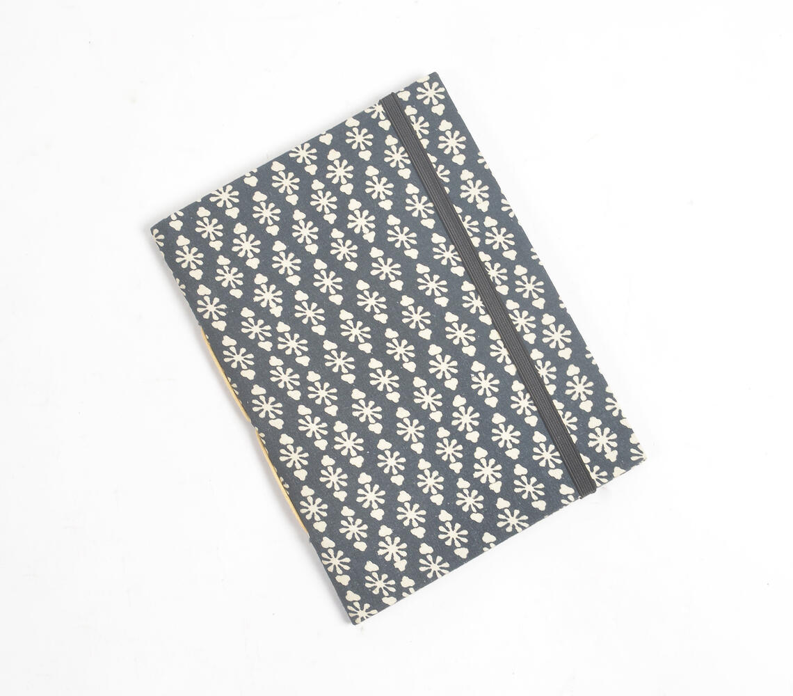 Ethnic Floral Printed Fabric Diary - Black - VAQL101019105639