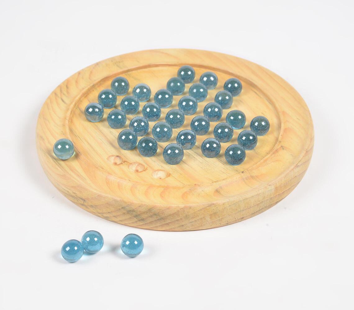 Pine Wood & Glass Marbles Solitaire Game - Multicolor - VAQL101019110007