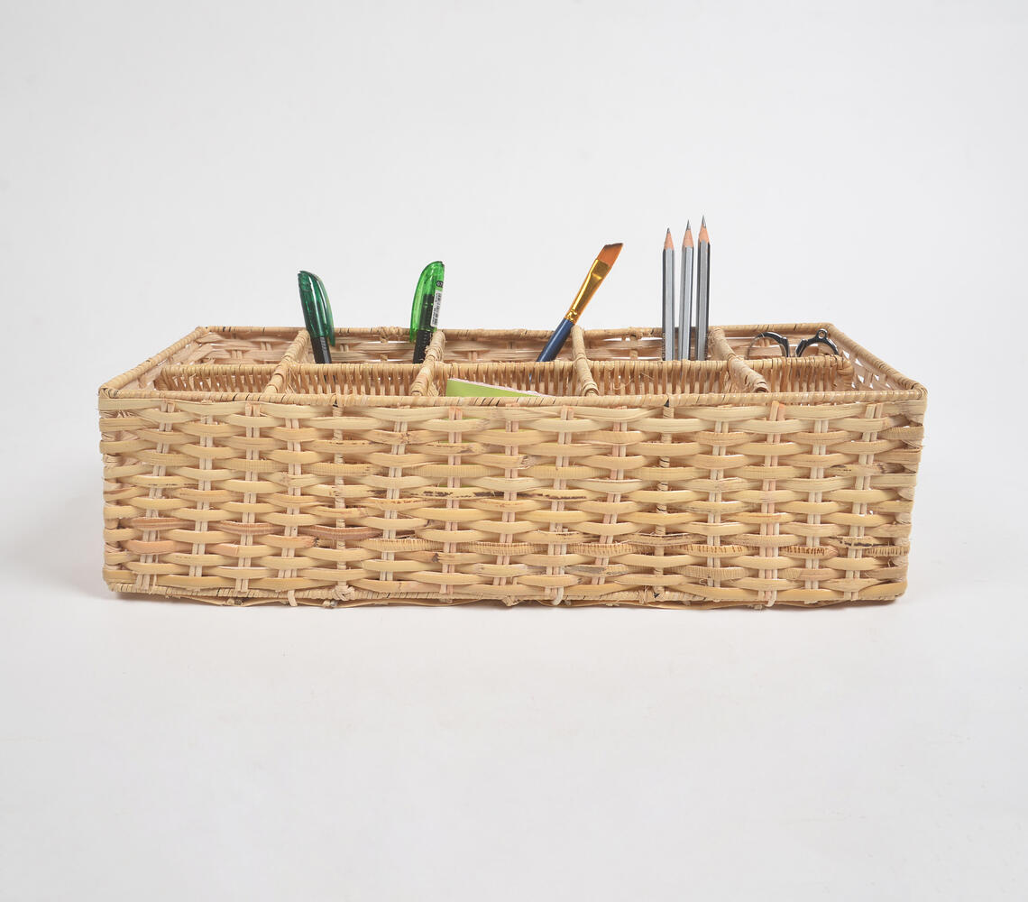 Handwoven Cane Eco-Friendly Table Organiser - Natural - VAQL101019111348