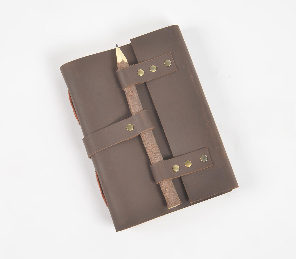 Handmade Recycled Paper & Leather Journal - Brown - VAQL101019111749
