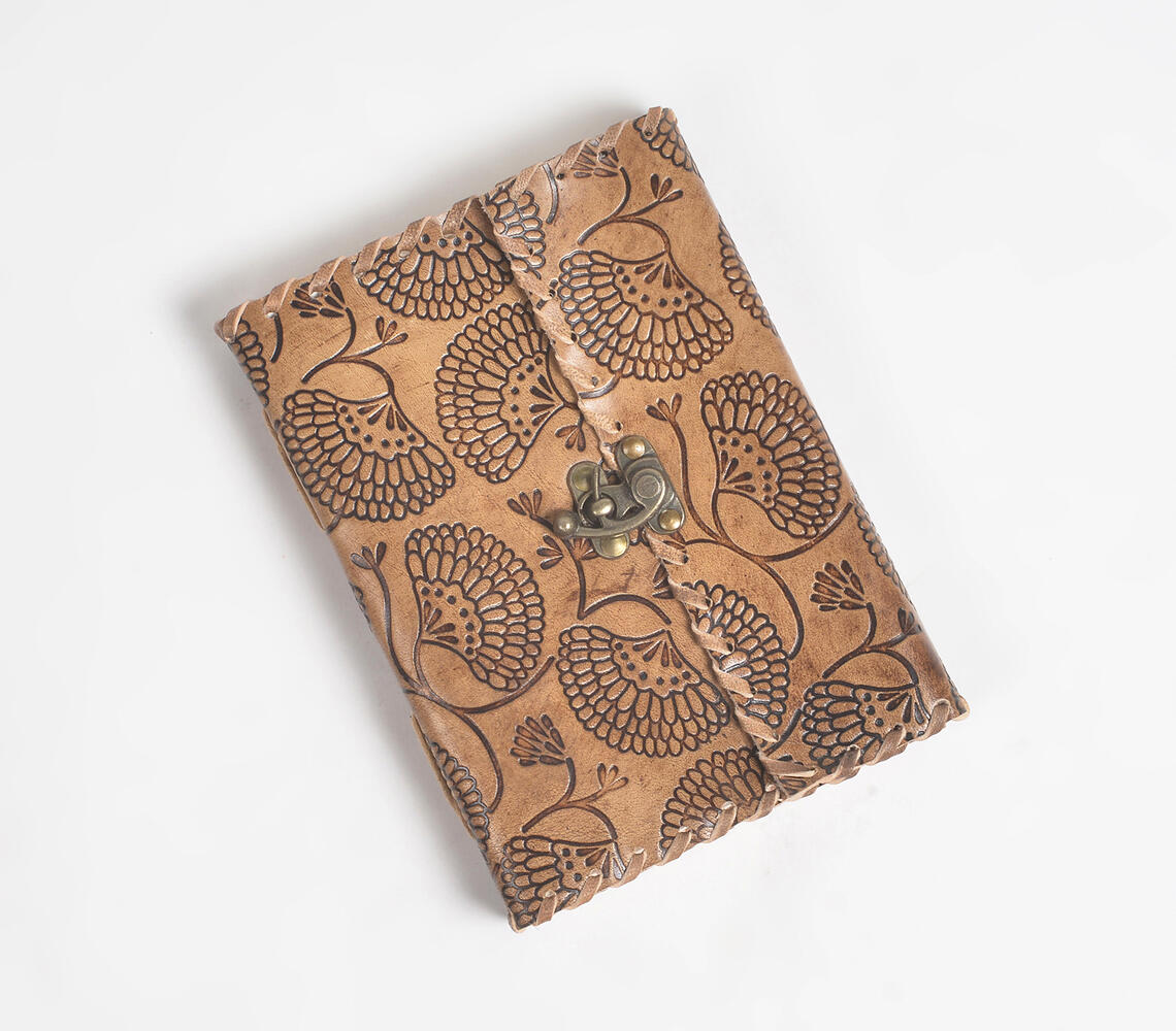 Floral Motif Recycled Leather Unruled Journal - Brown - VAQL101019111752