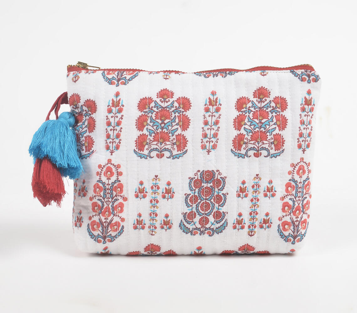 Crimson Floral Printed & Quilted Travel Pouch - Multicolor - VAQL101019114684