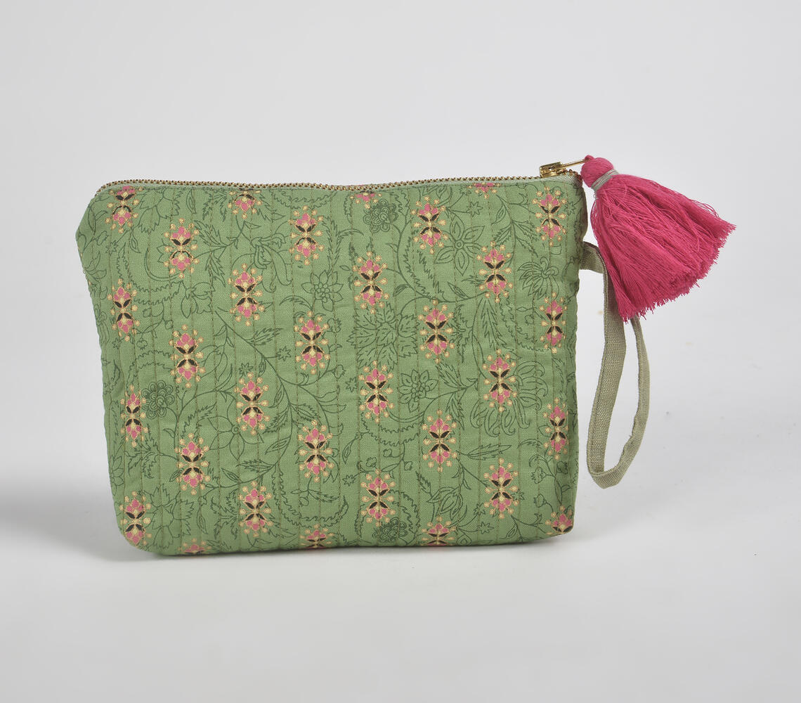 Botanical Printed Olive Travel Pouch - Multicolor - VAQL101019114687