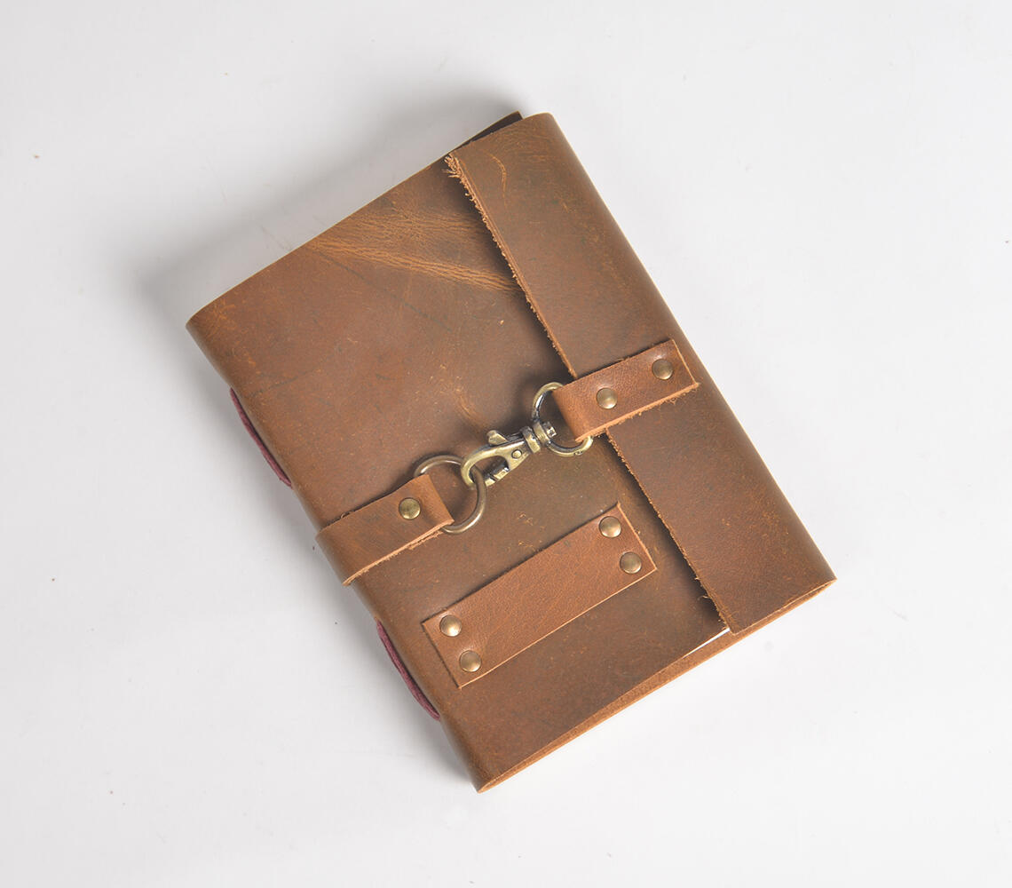 Metal Accented Leather Diary - Brown - VAQL10101970864