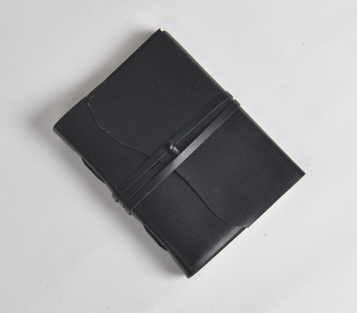 Hand Cut & Bound Leather Diary - Black - VAQL10101970873