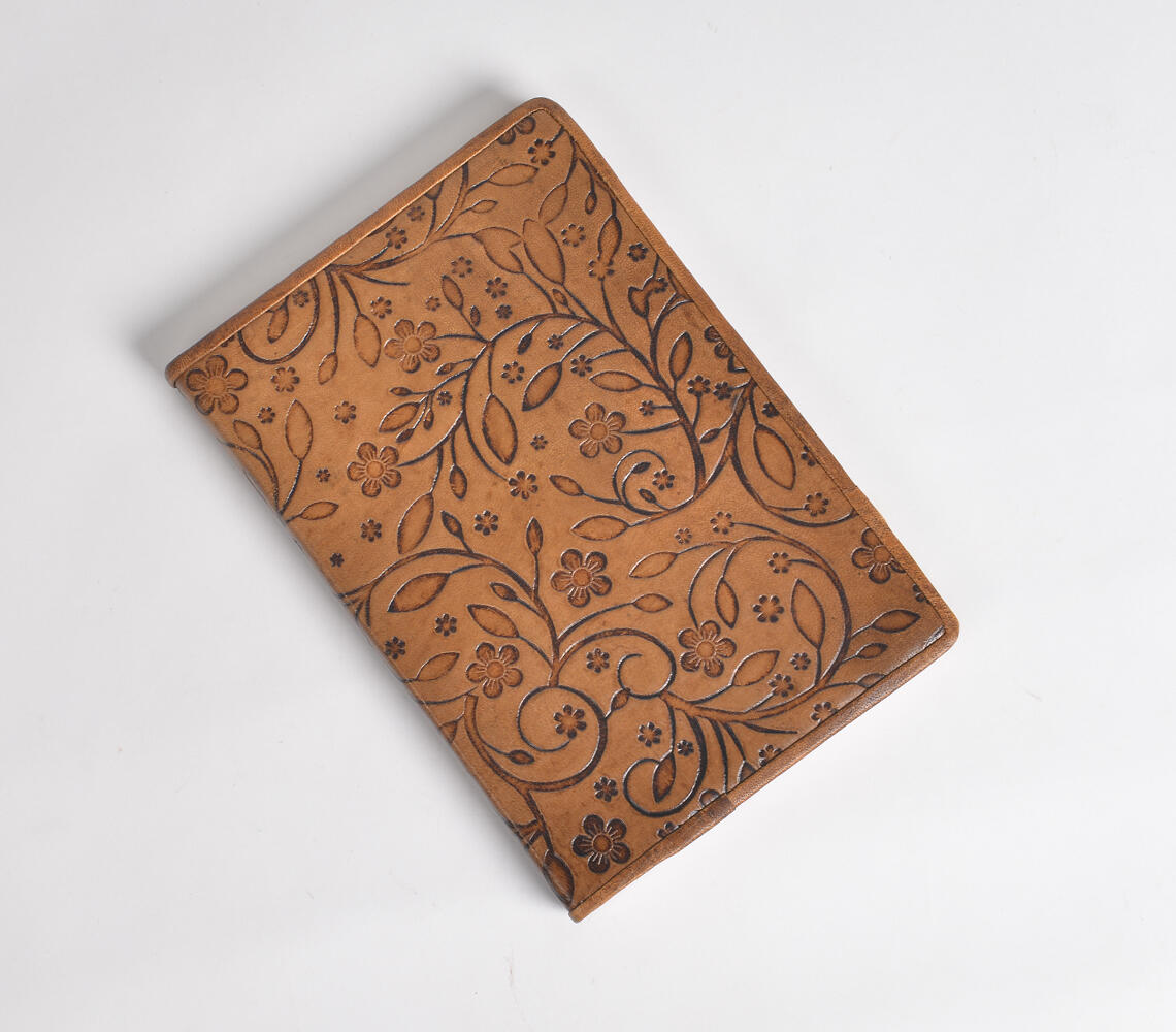Floral Embossed Leather Diary - Brown - VAQL10101970874