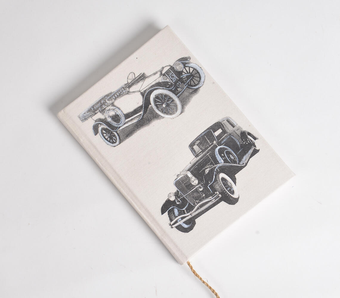 Hand Painted Vintage Car Diary - White - VAQL10101970883