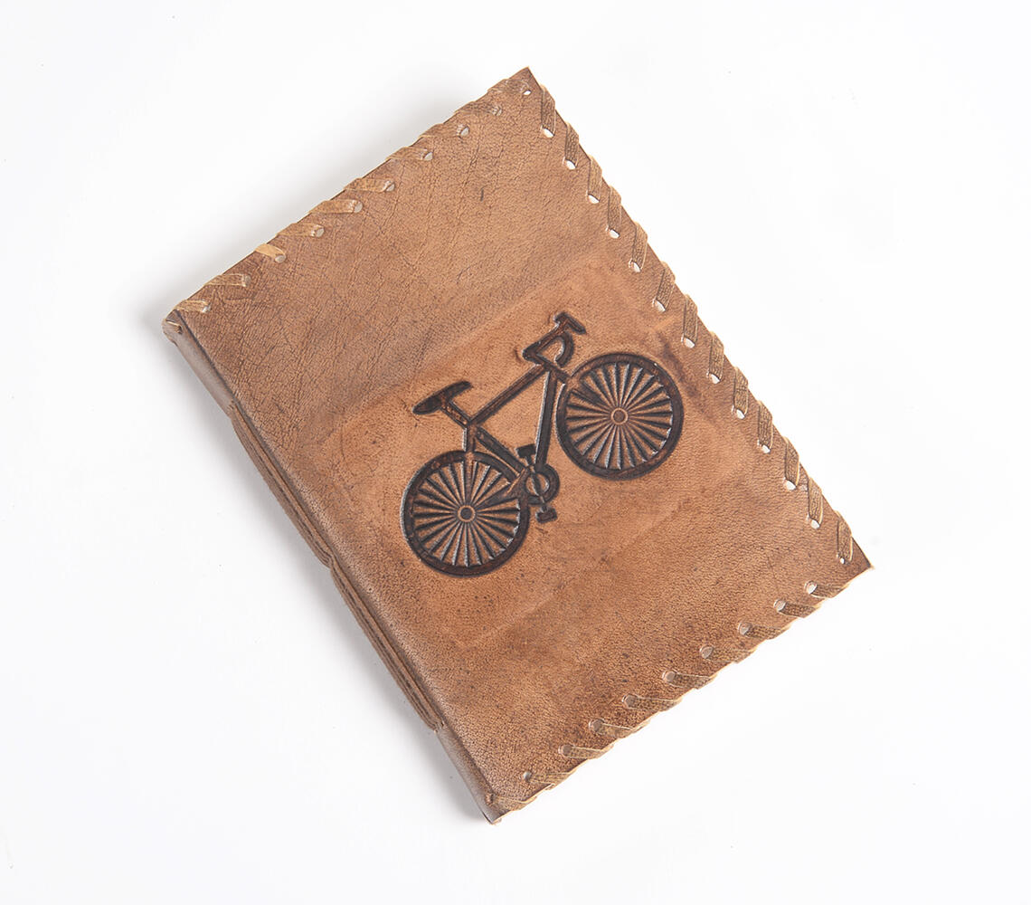 Hand Bound Leather Cycle Motif Journal - Brown - VAQL10101975705