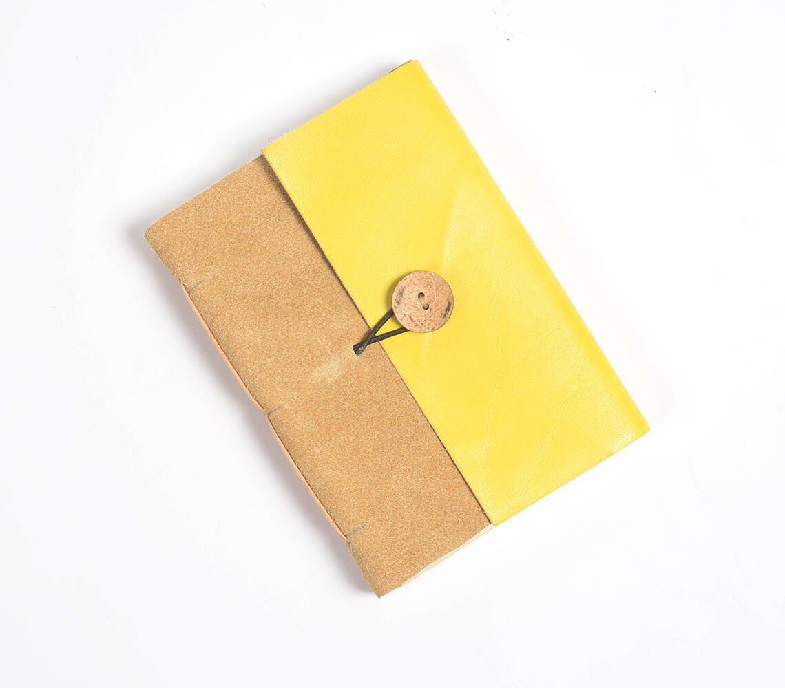 Hand Bound Lemon & Tan Leather Journal - Yellow - VAQL10101975706