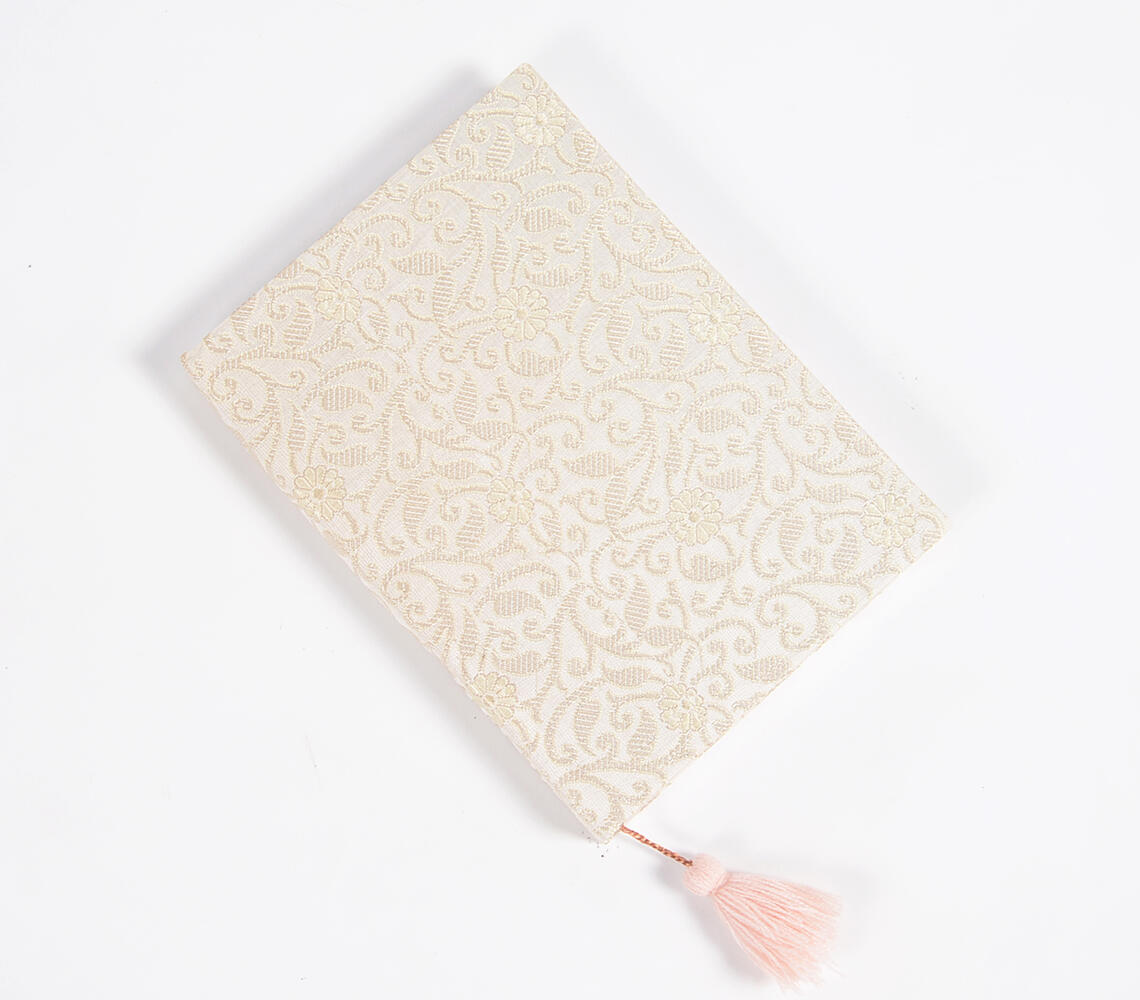 Hand Bound Fabric Diary with Tassel Bookmark - Off-White - VAQL10101975715
