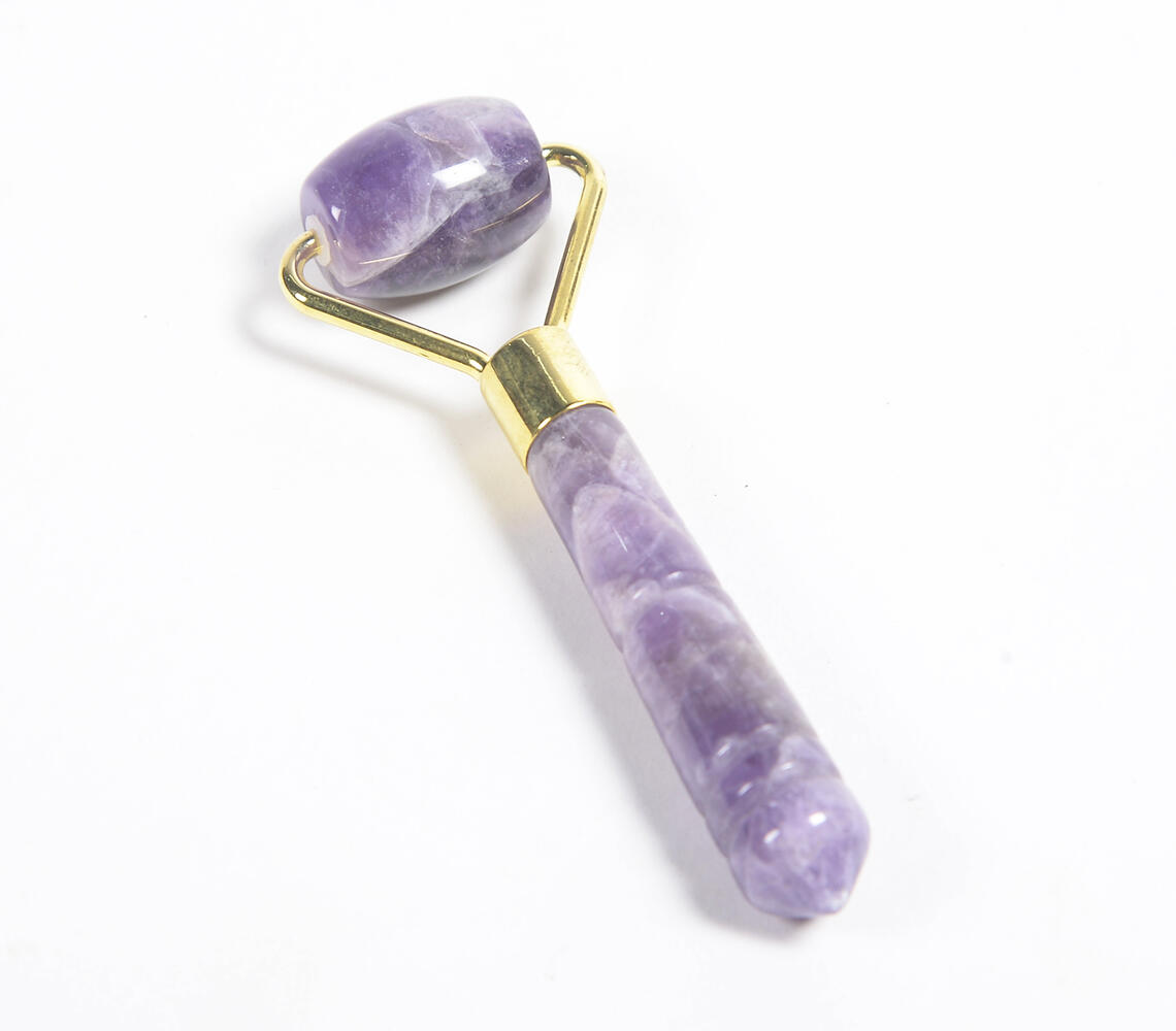 Hand Cut Amethyst & Brass Face Roller - Purple - VAQL101020105676