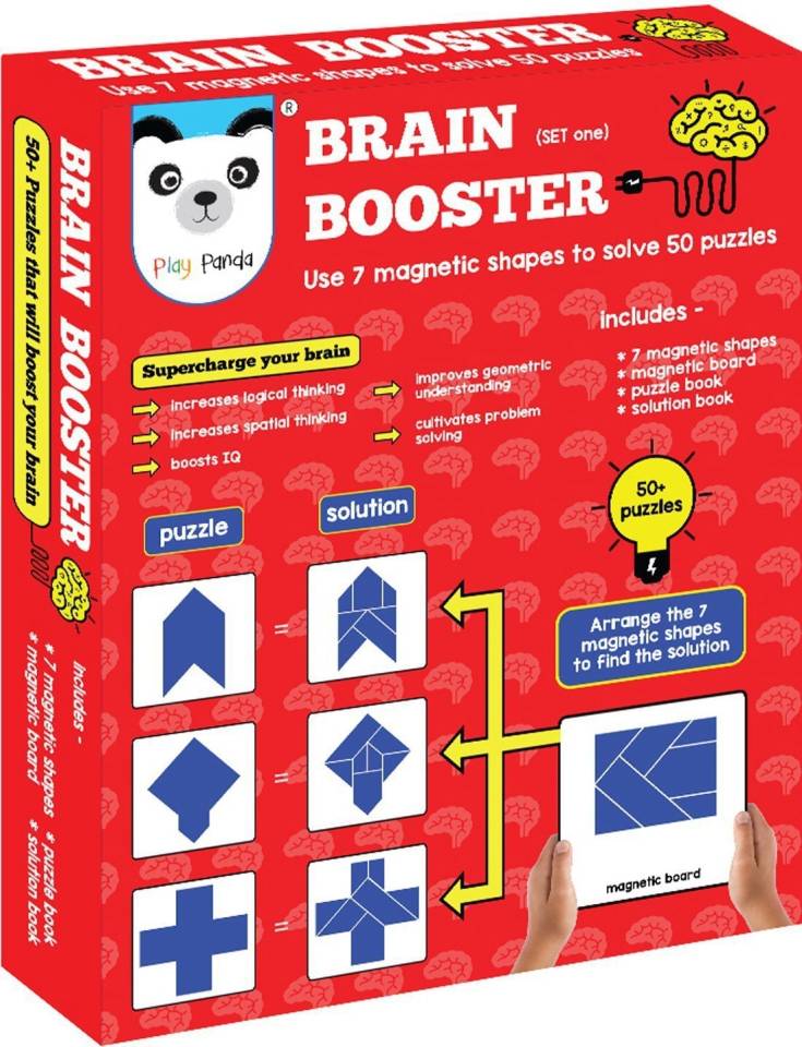 PLAY PANDA Brain Booster Type 1 - 56 puzzles designed to boost intelligence (includes double sided Magnetic Shapes ) Educational Board Games Board Game